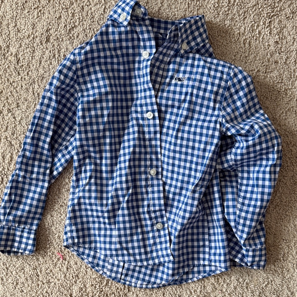Vineyard Vines Blue Checkered Kids Shirt - 3T